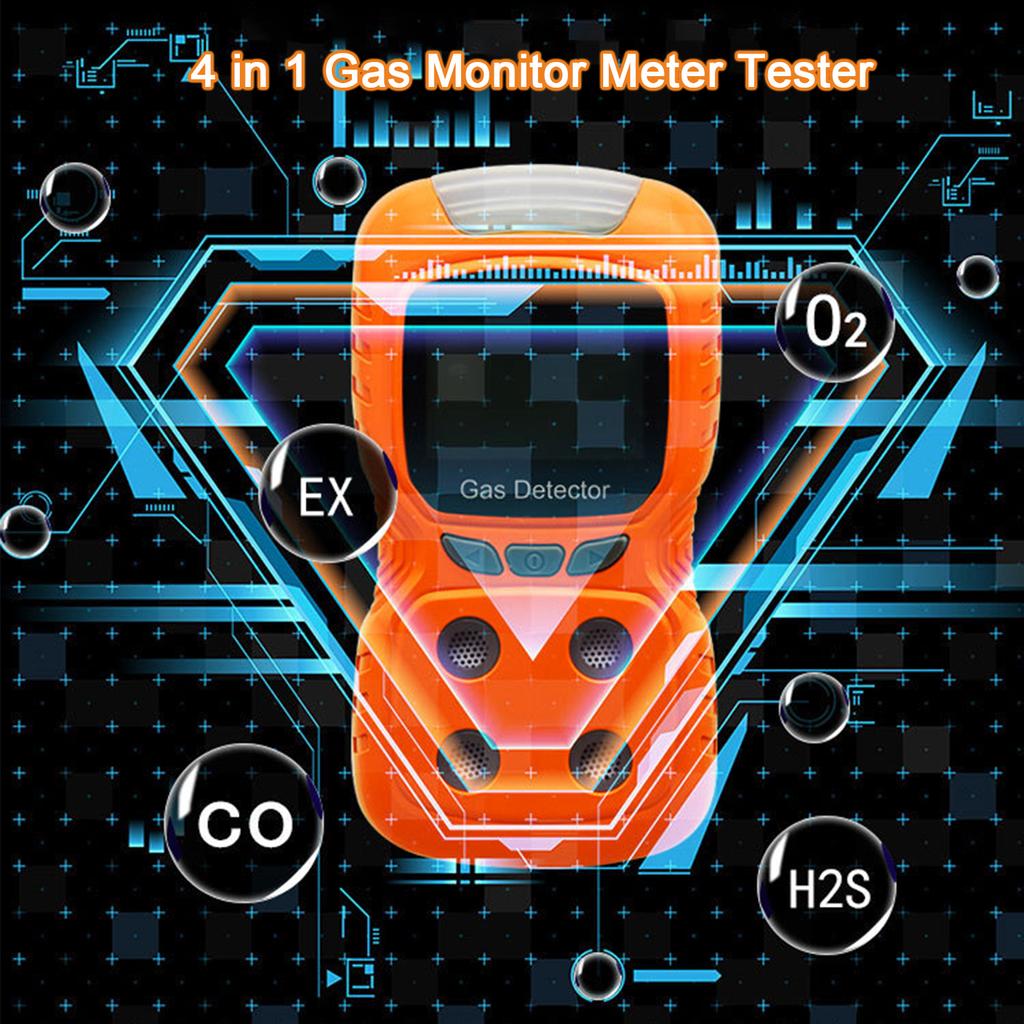 4-in-1 Gasdetektor CO H2S O2 Analysator Wiederaufladbar LCD-Display Ton Licht Vibration Alarm Qualität