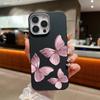 Pink Butterfly Pattern Leather Texture Slim Soft Phone Case For iPhone 16 Pro Max 15 14 Pro 13 12 11 TPU Matte Lens Protection Shockproof Bumper Cover