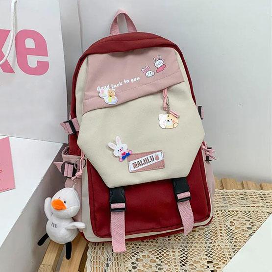 Încântător cu pandantiv de rață ghiozdan impermeabil, insigne drăguțe pentru fete, rucsac din nailon, în stil preppy, rucsac de culoare contrastantă, versatil