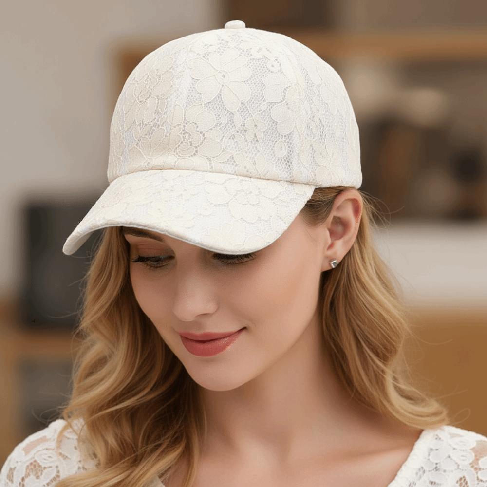 Verstellbare Baseballkappe mit floraler Spitze Atmungsaktiver Streetwear-Hut Modischer Netz-Baseballhut Für Damen