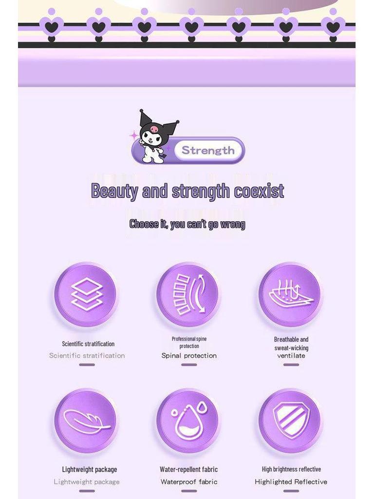 Kuromi 3D Lättviktsryggsäck med stor kapacitet för flickor (Årskurs 1-6) med ryggskydd