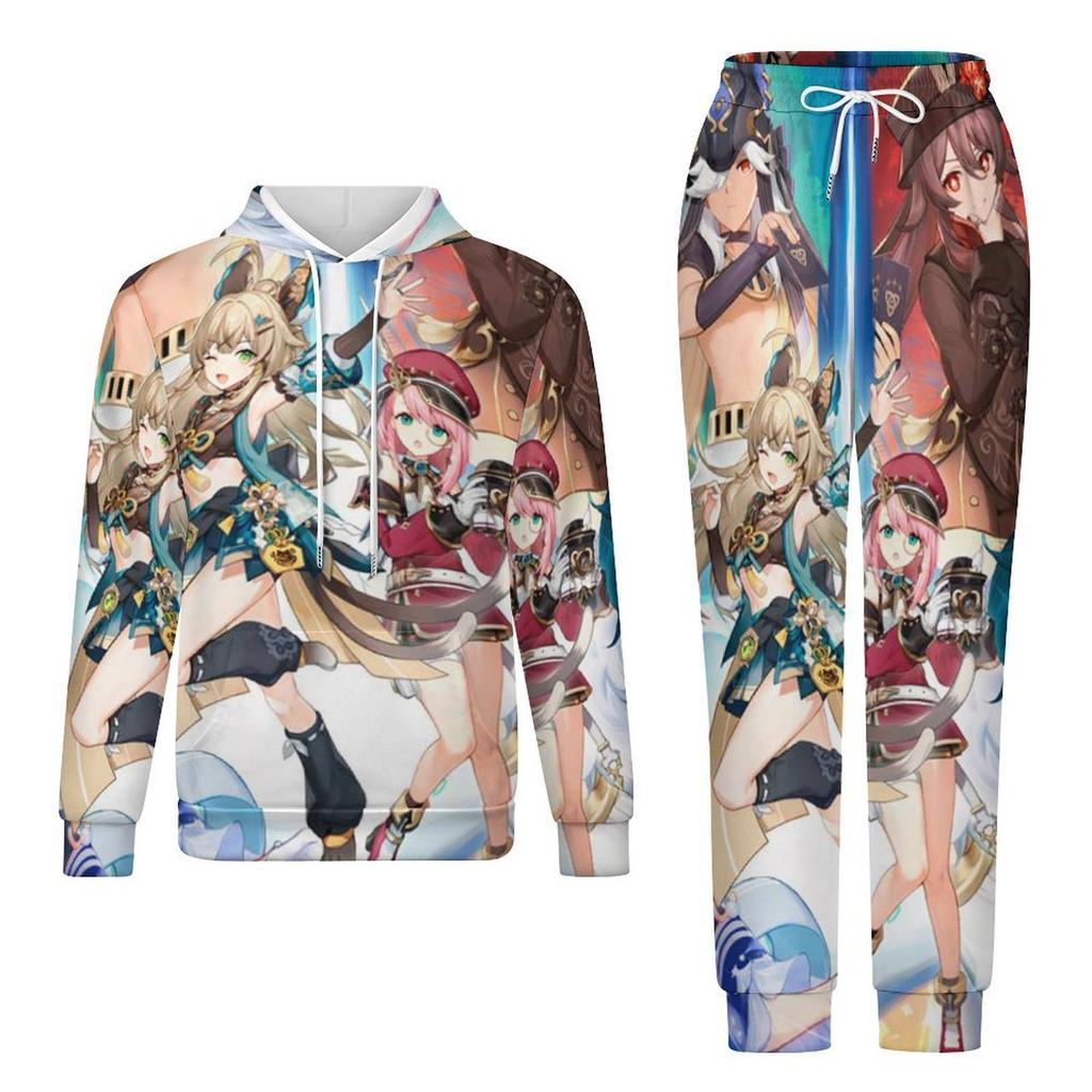 Popular Game Genshin Impact Cosplay Hoodies Set Male 3D Print Anime Tracksuit Jogging Outfits Harajuku Men Women Hoodie 2pcs Set