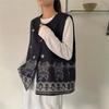 Johnature Bohemian Round Neck Printed Loose Vest For Women Versatile Casual Sleeveless Coat