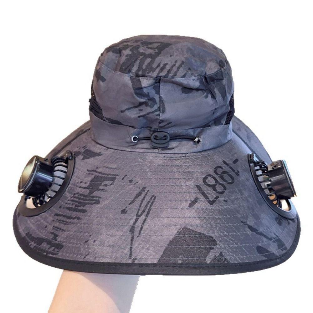 UV Protection Wide Brim Sun Cap Adjustable Sun Bucket Hat Portable Sun Hat with Solar Fan Men