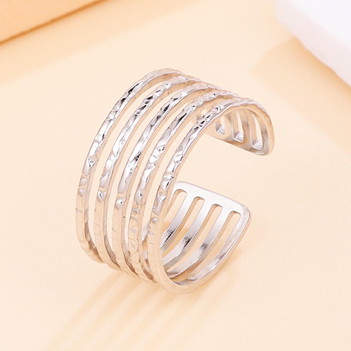 Ins Style 18K Gold Geometric Multi-layer Stainless Steel Ring