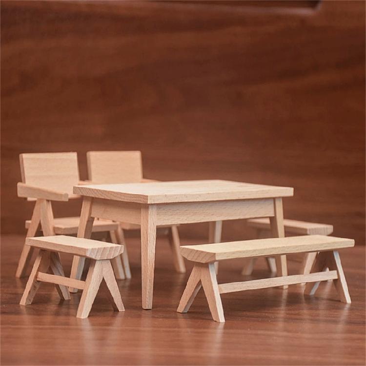 1/12 Scale Miniature Wood Chair/Table for Dollhouses Decoration and Diorama Scene Enhancement Furniture Figurine