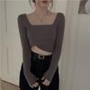 Square Neck Short Top Women's Base Shirt Long Sleeved T-shirt