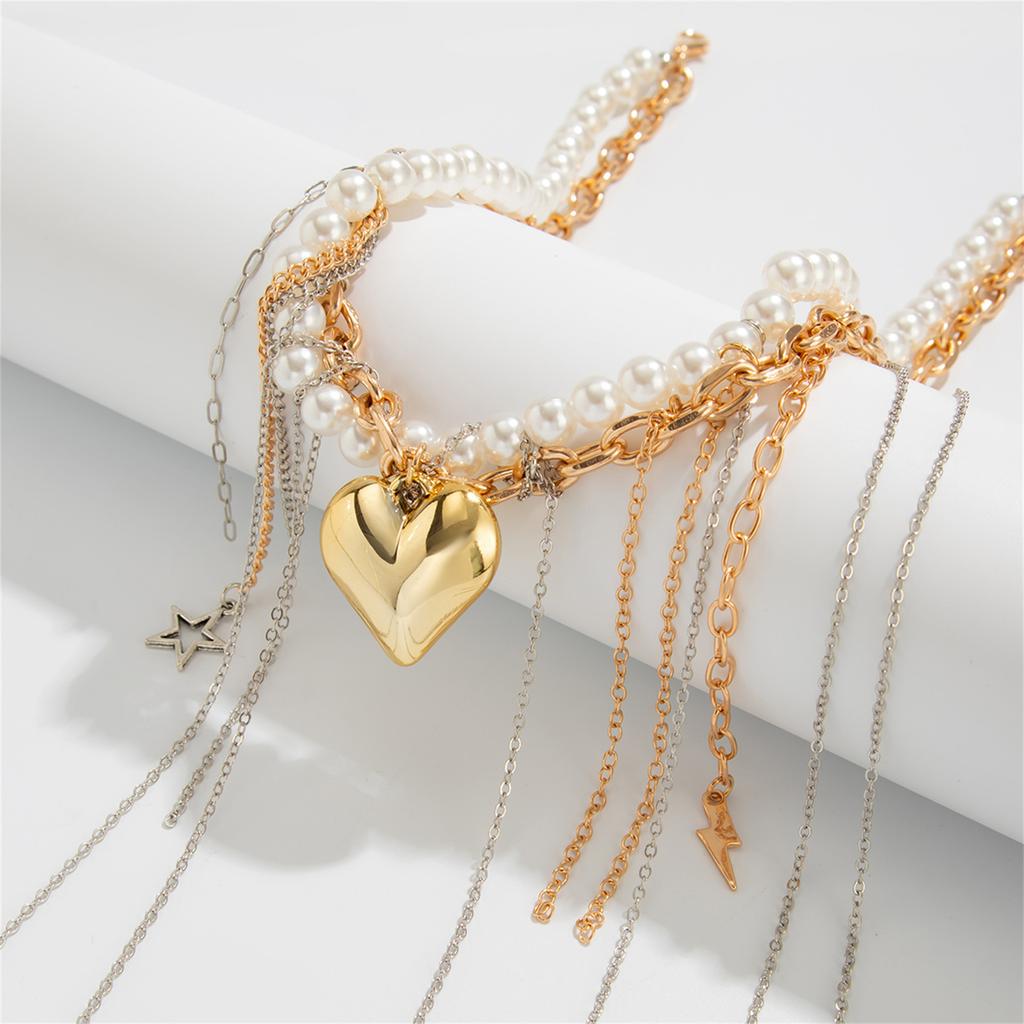 Heart Pendant Pearl Necklaces for Women Imitation Pear Winding Choker Star Leaf Cross Tassel Link Pendant Necklace Women Wedding Party