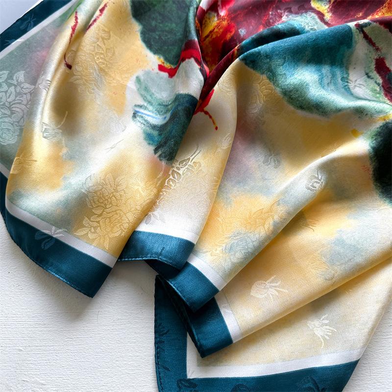 Lotus Pod Lotus Silk Scarf Twill Silk New Scarf Shawl Dual-purpose Decorative Sunscreen Headscarf Women's Square Scarf