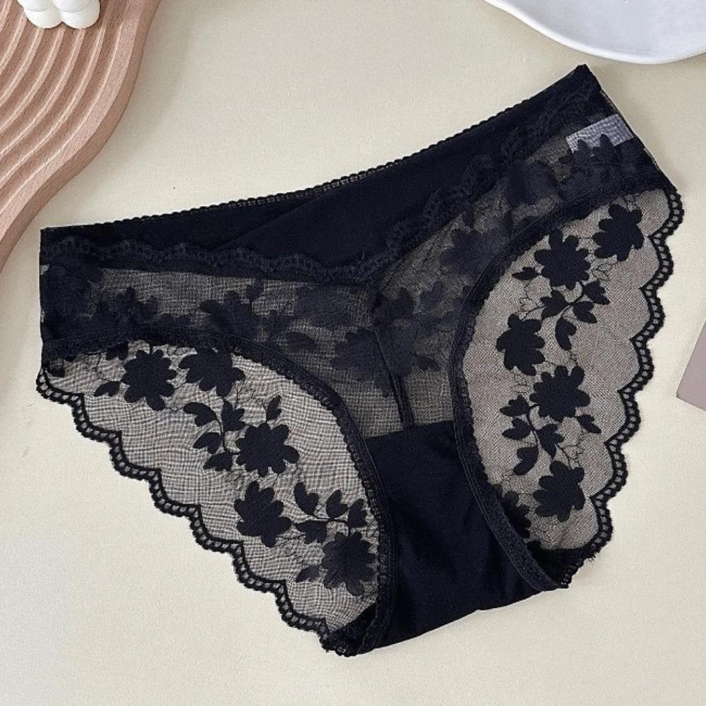 Mesh French Style Briefs Transparent Women Underwear Thin Lace Flower Panties  Gifts