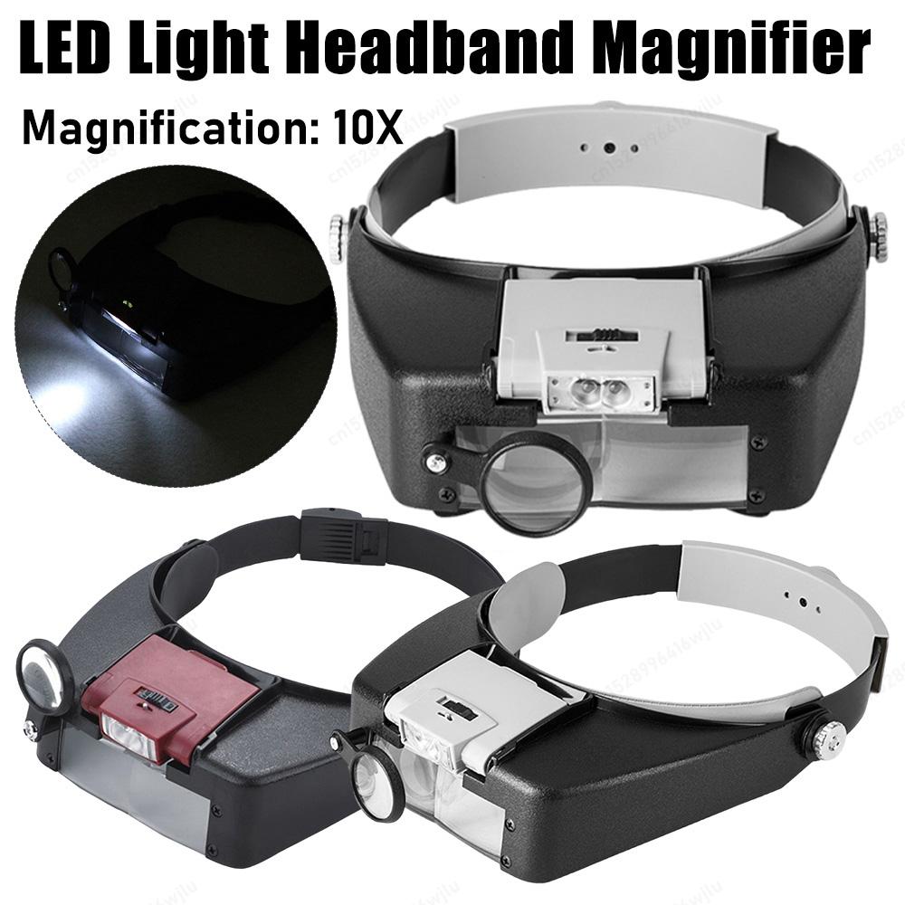 LED Light Magnifying Glasses 1.5x 3x 8.5x 10x Headband Magnifier Lightweight Adjustable Band Watch Repair Supplies grigio