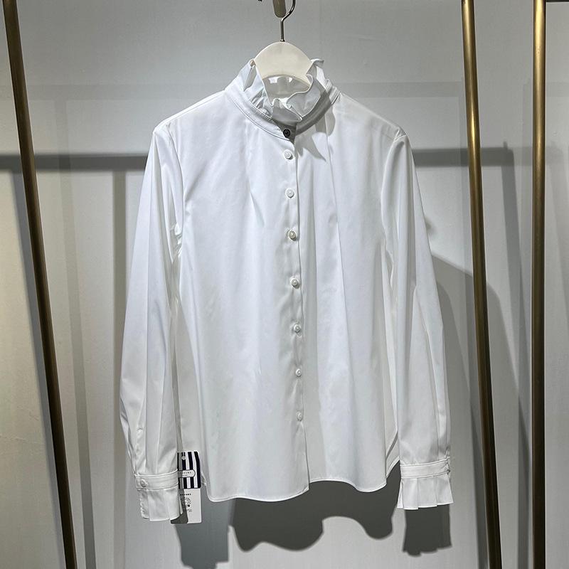 2025 Winter Versatile Women s Loose Stand Collar Long Sleeve Shirt Small белый
