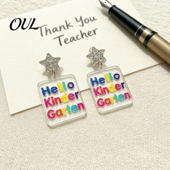 Cute Glitter Accessories 1 Pair Back to School Earrings, Colorful Acrylic Letter Dangle Creative Season Jewelry Drop First Day of Appreciation