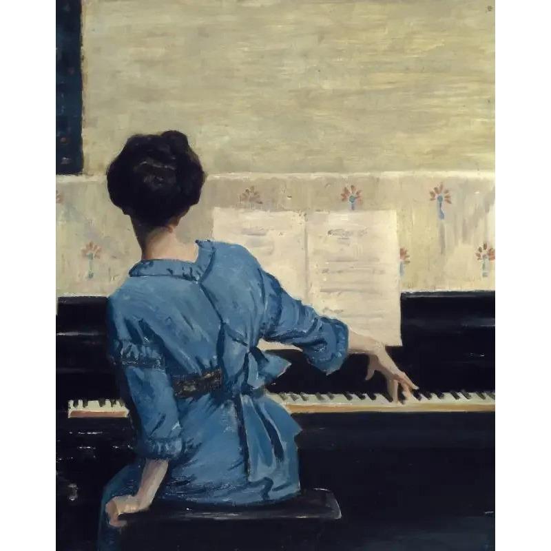 Vintage Play Piano Girls Aesthetic Canvas Painting Posters and Prints Wall Art Picture For Living Room Decoration