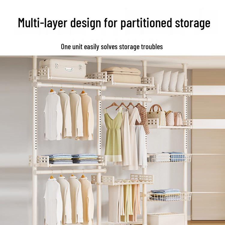 Floor-Standing Clothes Rack: Bedroom Hanger, Retractable Drying Rod, Coat & Hat Rack.