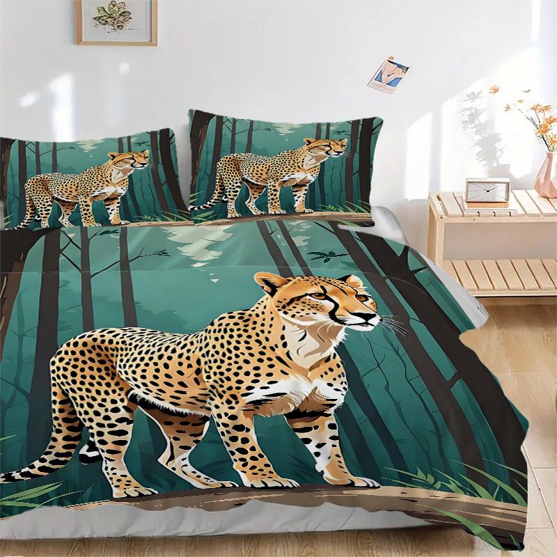 

3pcs Cheetah Print Duvet Cover Set -Includes 1 Duvet Cover and 2 Pillowcases, No Quilt Core, All-Season Home Decor yy251111127 135x200cm