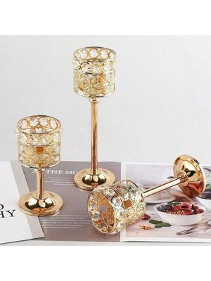 1-Size Crystal Tealight Candle Holder, Elegant Table Centerpiece for Wedding & Candlelight Dinner