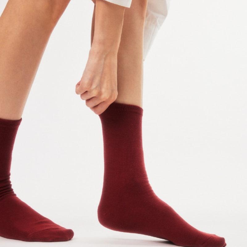 BOCION Autumn Red Solid Color Long Socks