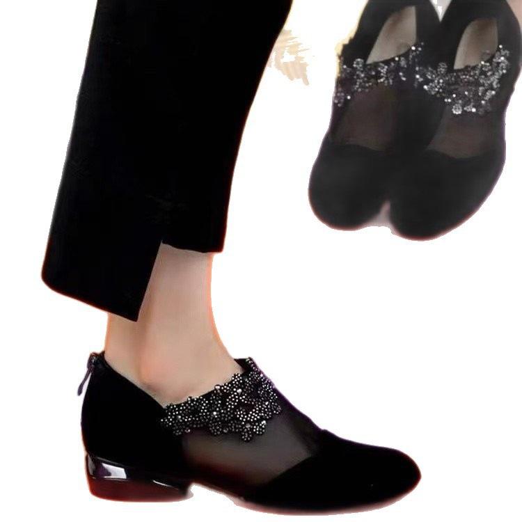 Netz atmungsaktive Sommer Strass Einzel-Schuhe Wildleder Hohl Neu Weich-Sohle Leder Schuhe Sandalen
