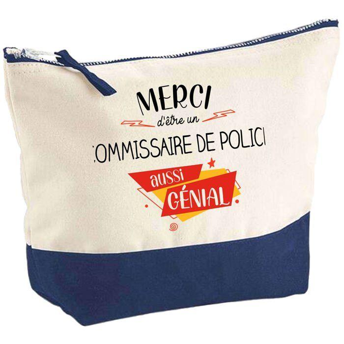 Trousse de maquillage - PLANETEE - Commissaire de Police Merci Génial - Grand format - Coton - Impression HD (France)