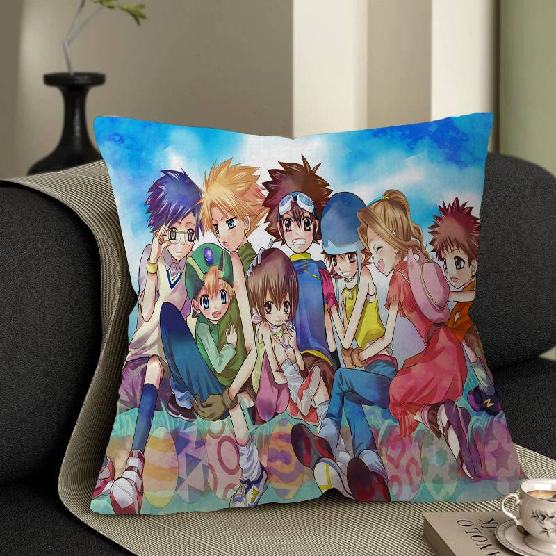 Cartoon B-Digimon Pillow Covers Cartoon Sofa Decorative Home Double-sided Printing Short Plush Cute Cushion Cover