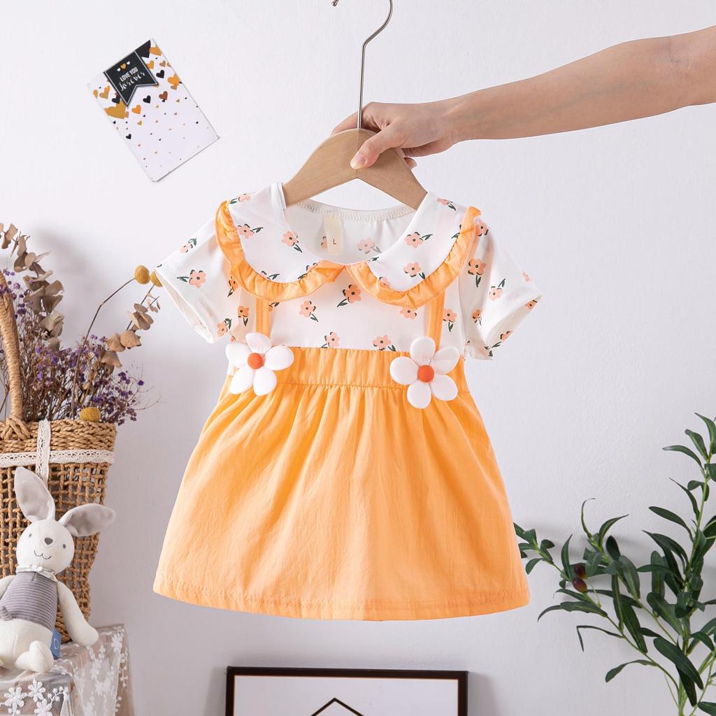 Korean Style Summer Princess Dress for Toddler Girls - Cotton Print Short Sleeve