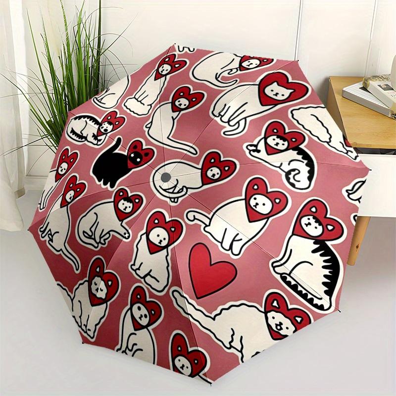 1pc Cat Heart Automatic Open/Close Umbrella, Portable Folding Umbrella for Travel, Themed Events, It is suitable as a gift for various festivals, Outd
