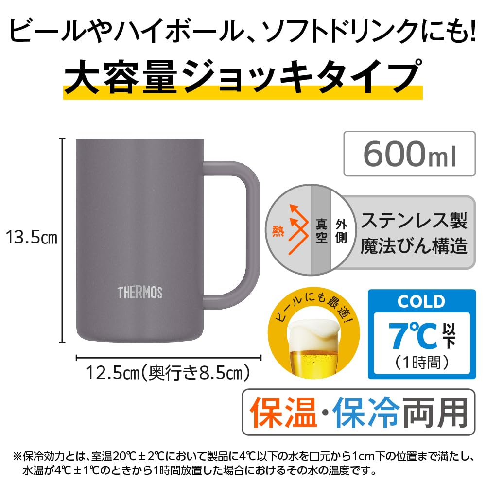 Thermos Vacuum Insulated Dishwasher Thermos Flask Keeps Drinks Hot or Beer WH Mug, 600ml, White, Safe, Design, Cold, Mug, JDK-602C