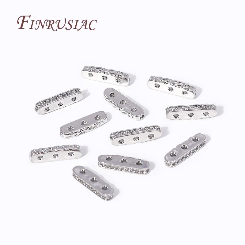 DIY Beading Jewellery Making Components 3 Holes Separators for Beads,18K Gold Plated Inlaid Zircon Beads Spacer Bar Separators