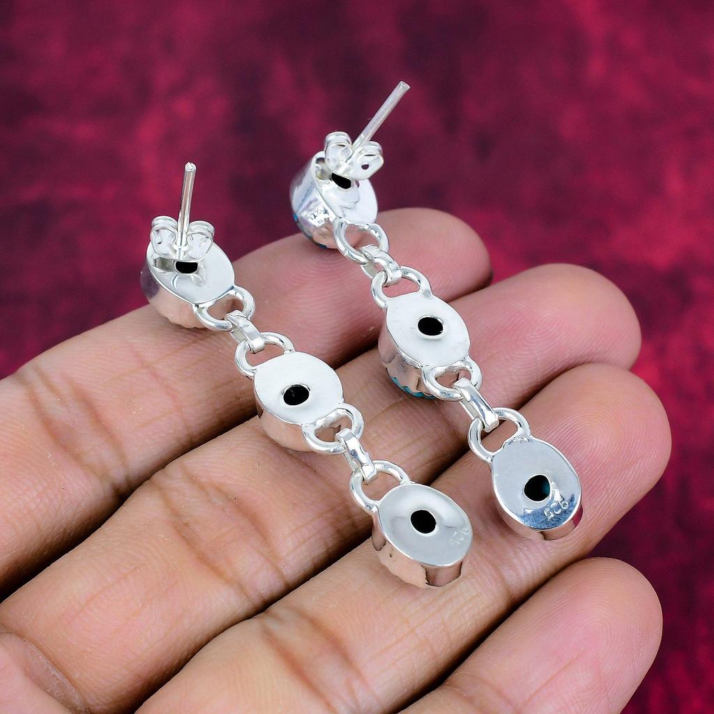 Kolczyki z niebieskiej miedzi i turkusu, ręcznie robione kolczyki z kamieni szlachetnych, kolczyki ze srebra próby 925, biżuteria antyczna, prezent zaręczynowy