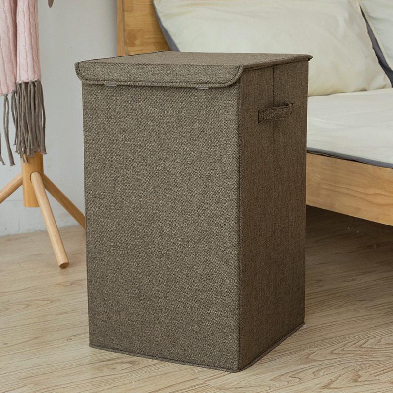 Thickened Cotton Linen Foldable Laundry Basket with Lid - Large Capacity, Mold-Proof & Washable