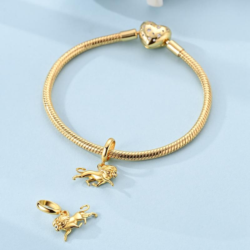 Golden Animal Lion Animal Pendant Authentic Copper Bead Compatible With Bracelets Women Fine Gift Jewellery Accessory Making Diy