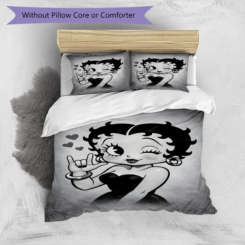 3pcs Duvet Cover Set (1*Duvet Cover + 2*Pillowcase, Without Core),Betty Boop Print Bedding Set, Bedroom Decor, All‑Season, Birthday Gift