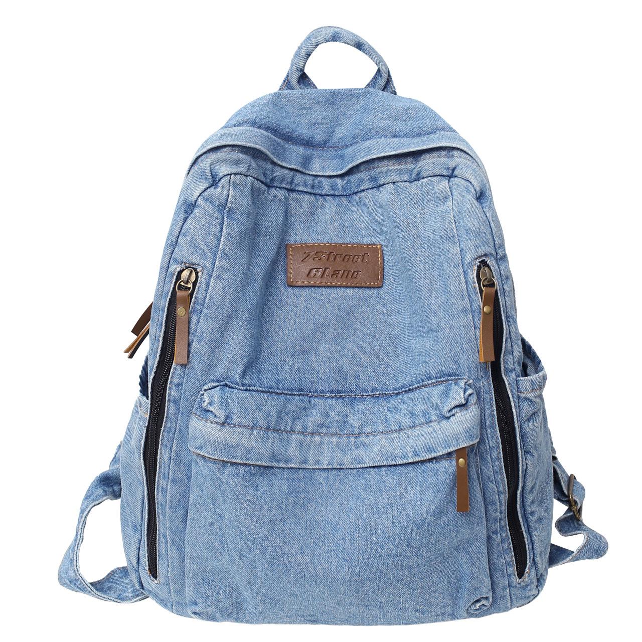 Denim Fashion Backpacks for School Trend Student Jeans Bag Multi Pockets Large Capacity светло-синий 1980₽