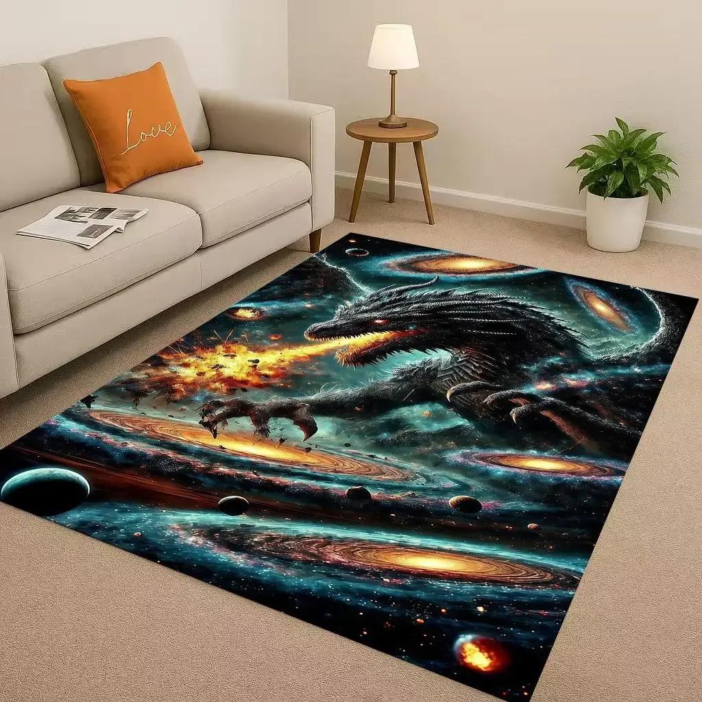 Cartoon Yin Yang Element Dragon Chinese Loong Living Room Non-Slip Area Rug Carpet for Bedroom Playroom Sofa,Home Decor Doormat