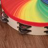 8/10 In Wooden Tambourine Handbell Hand Drum W/ Double Row Jingles Laser/Rainbow Drum Head Musical Percussion Instrument