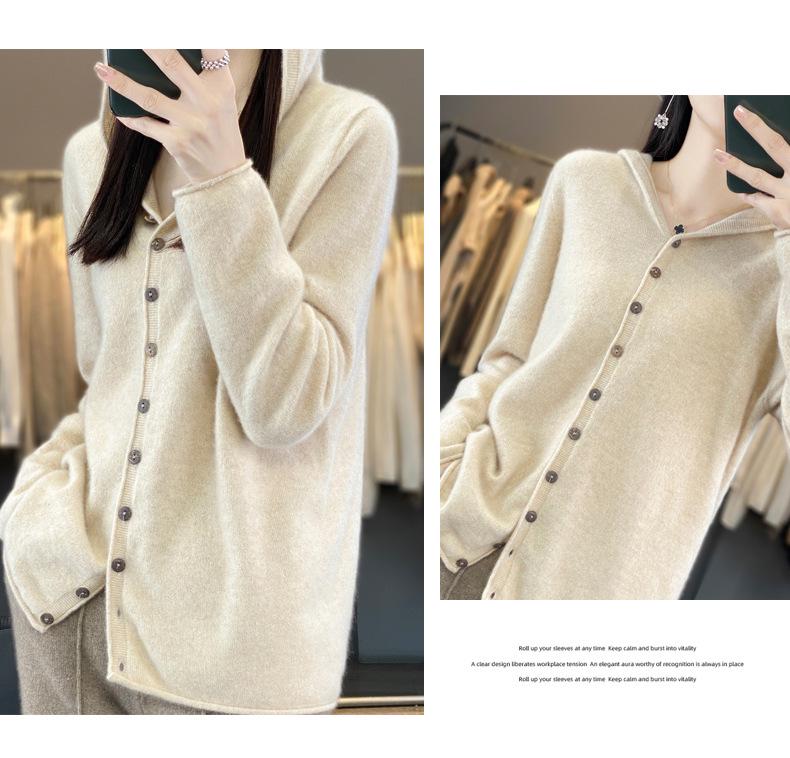 Women's Loose Knit Wool Cardigan Sweater - Autumn/Winter Casual Top