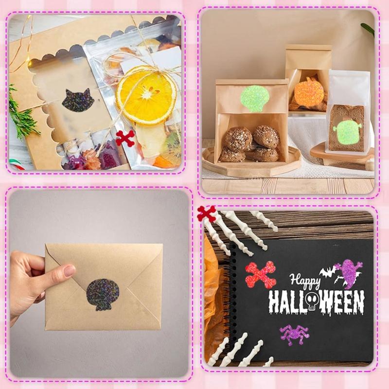 500Pcs Halloweens Sticker With Metallic Pumpkin Designs Perfect Easy Peeling Decal For DIY Crafts Event Decorations