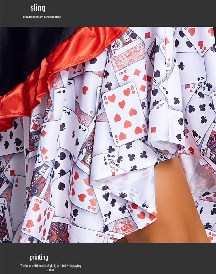Red Queen Playing Card Costume with Cape and Full Skirt for Halloween and Stage Performance