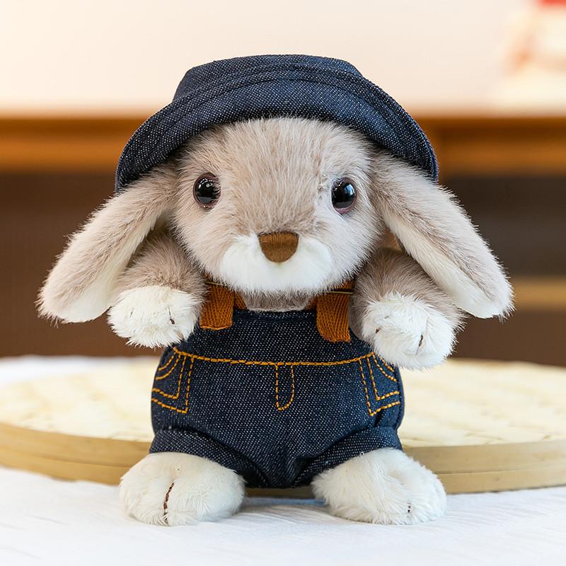 Plush Rabbit Toy For Kids Sleep Time With Denim Jeans And Tang Suit Costume