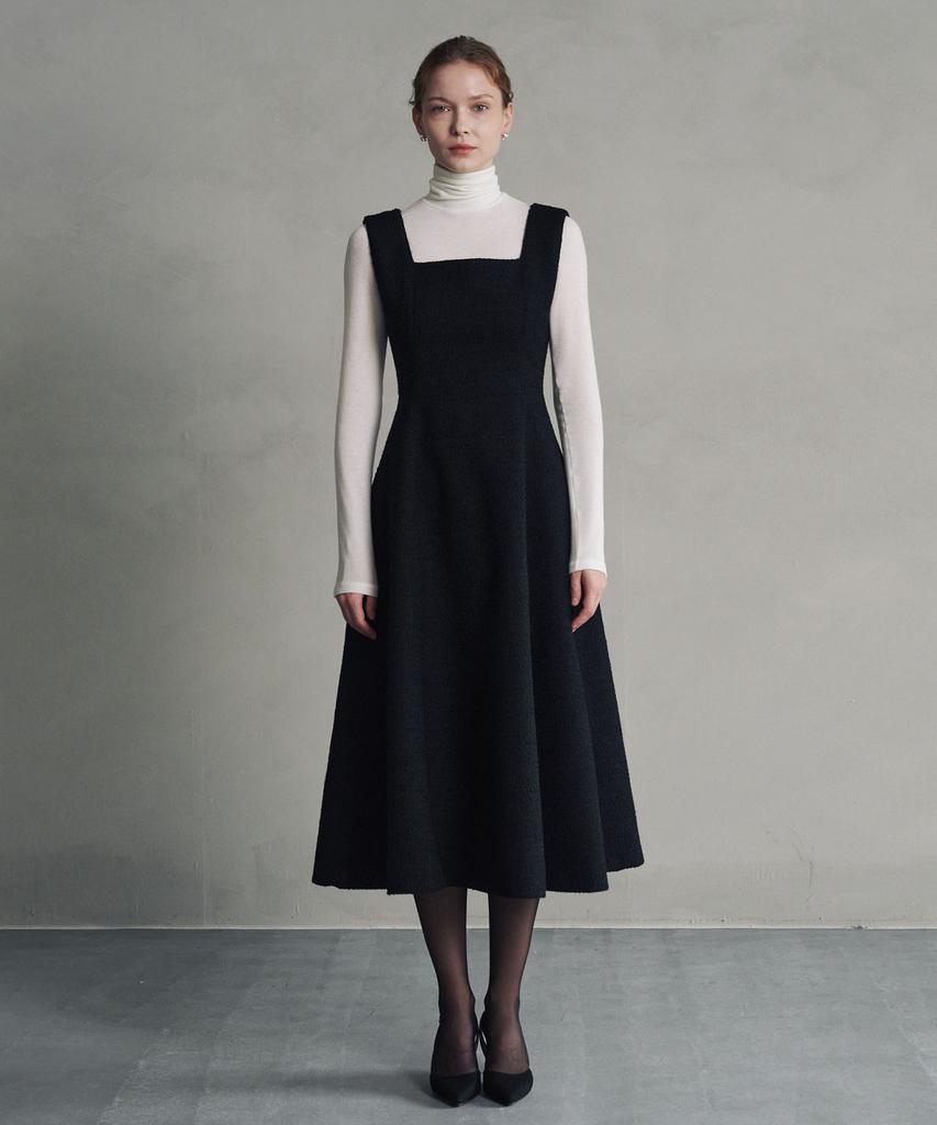 Marot Wool Tweed Voluminous Long Dress_Black