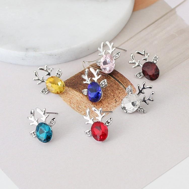 Christmas Reindeer Earrings With Crystal Gemstone For Women Fashion Jewelry