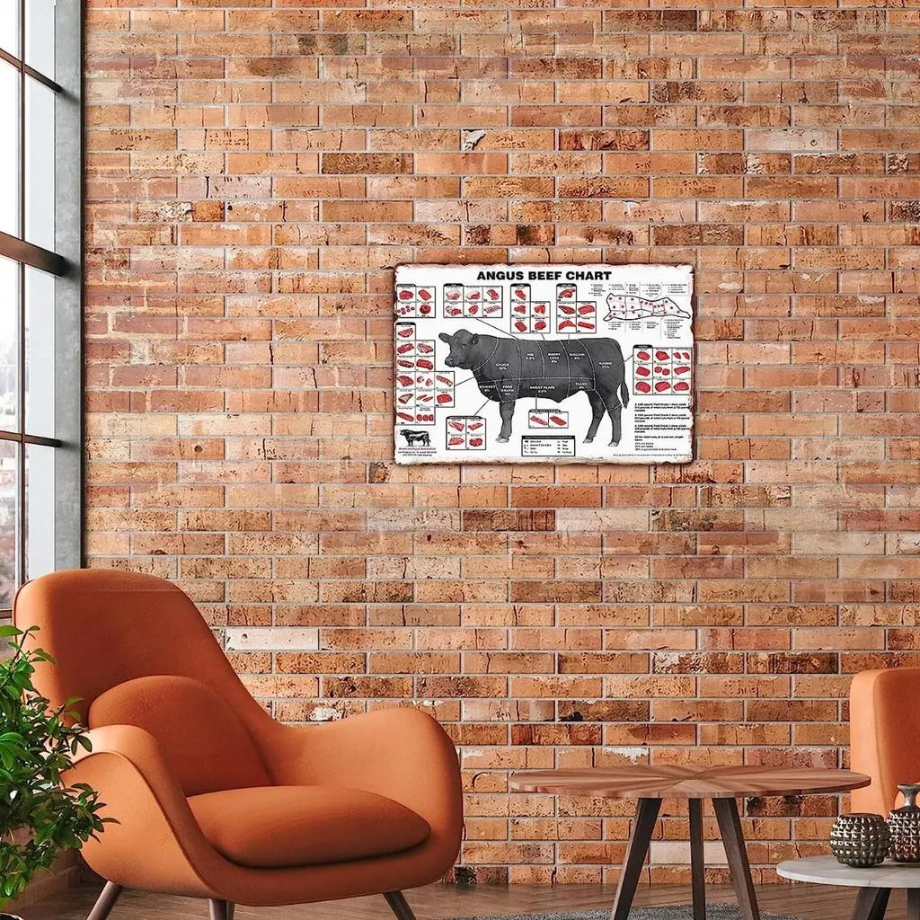 Metal Tin Sign Vintage Angus Beef Cuts Meat Butcher Chart Supermarket Meat Slaughterhouse for Farmhouse, 12x8inch 20x30cm