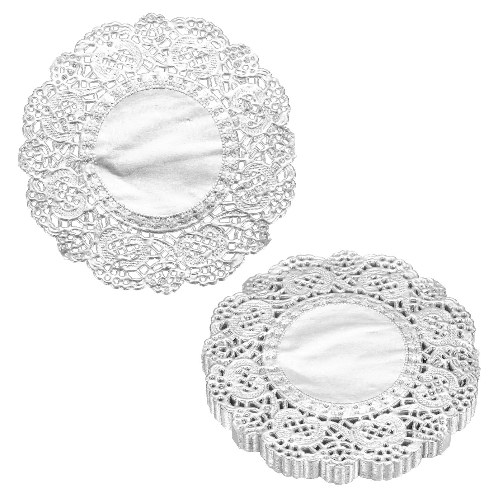 uxcell 50pcs Lace Paper Doilies 3.5  Silver Round Disposable Decorative Paper Place Cushion Hollow