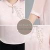 Spring & Summer Chinese Style Embroidered Chiffon Blouse for 50-Year-Old Women with Seven-Point Sleeves