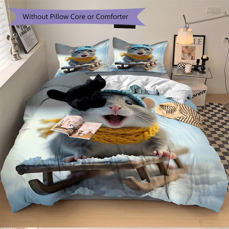

3pcs Anime Cartoon Design Winter Sled Adventure Bedding Set - Includes One Quilt Cover and Two Pillowcases (No Core) - Perfect for Bedroom a 135x200cm