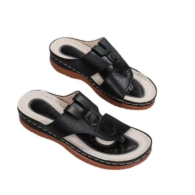 Foreign Trade Plus-size Women's Slippers 2025 Spring and Summer New European and American Fashion Wedge Flip Flops Wear Beach Women's Slippers