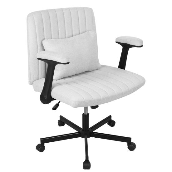 Cross-Legged Office Chair with Wheels & Adjustable Flip-up Arm, Desk Chair with Backrest, Thick Cushion, Wide Seat, Computer Chair for Home, Office,