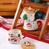 Snowman Ceramic Mugs Xmas Tree Spattered Coffee Cups New Cup Spoon Kit  Holiday Season