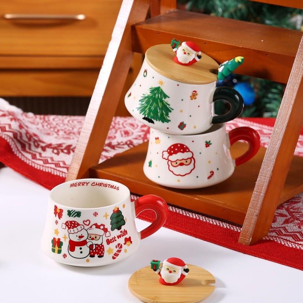 Snowman Ceramic Mugs Xmas Tree Spattered Coffee Cups New Cup Spoon Kit Holiday Season